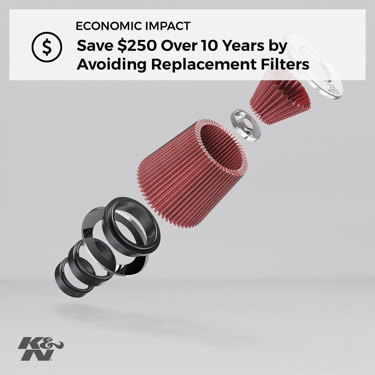 K&N Universal Clamp-On Air Filter: High Performance, Premium, Washable, Replacement Filter: Flange Diameter: 4 In, Filter Height: 8 In, Flange Length: 1.75 In, Sizehape: Round Tapered, RU-1027