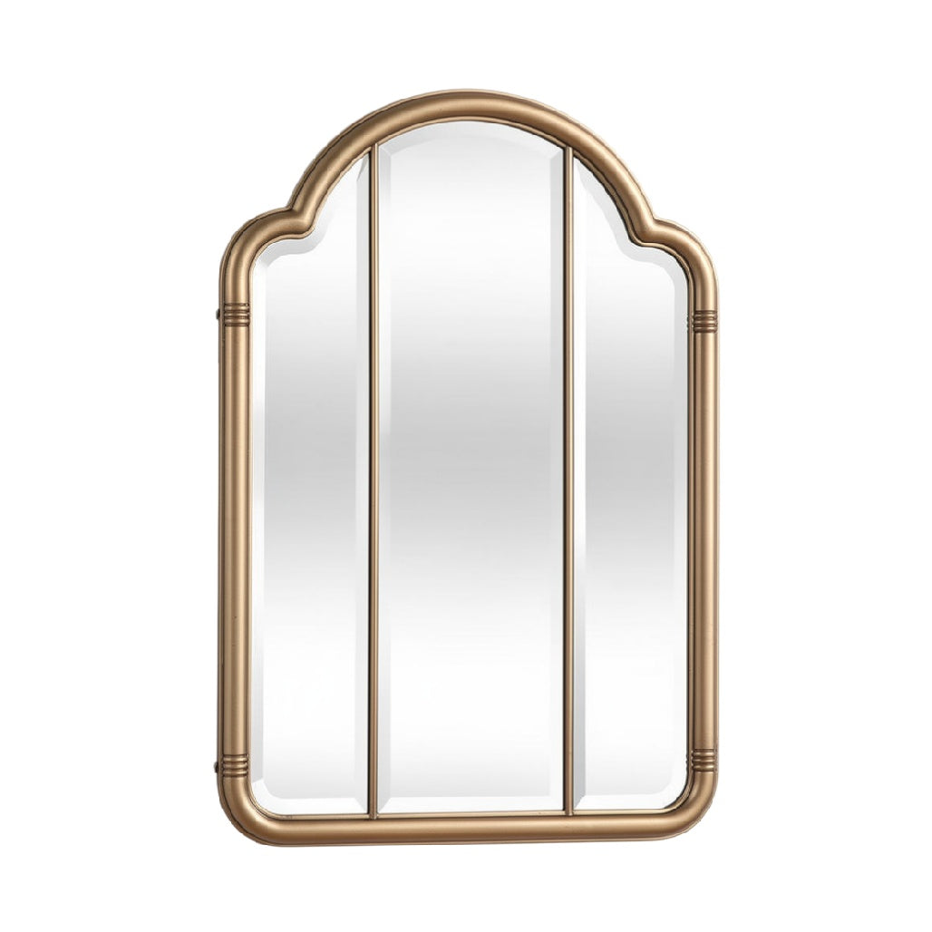 Elegant Arched Gold-Finished Triple Panel Mirror for Home Decor