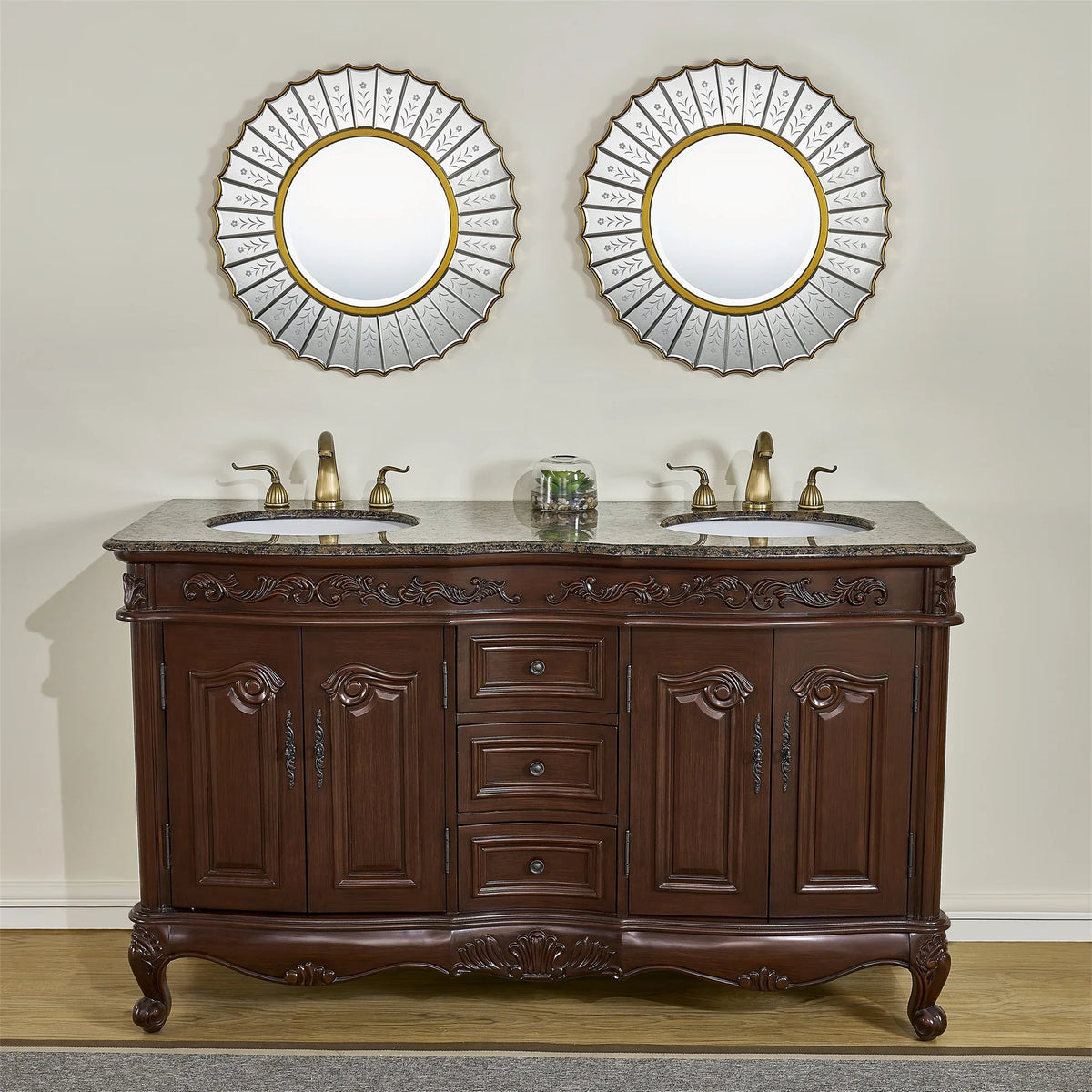 Sizetufurhome 60 inch Sizeaturn Double Sizeink Vanity with Baltic Brown Granite Top