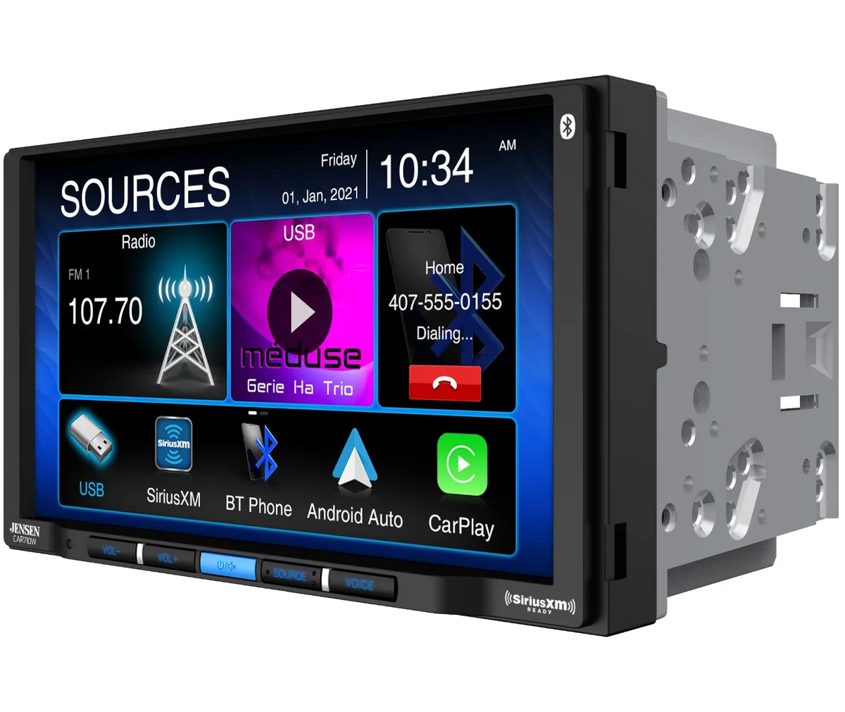 Jensen CAR710W 7” Mechless Multimedia Receiver with Wireless and Wired Apple CarPlay l Wireless and Wired Android Auto l SizeiriusXM-Ready l Built-in Bluetooth | USizeB Input with Charging