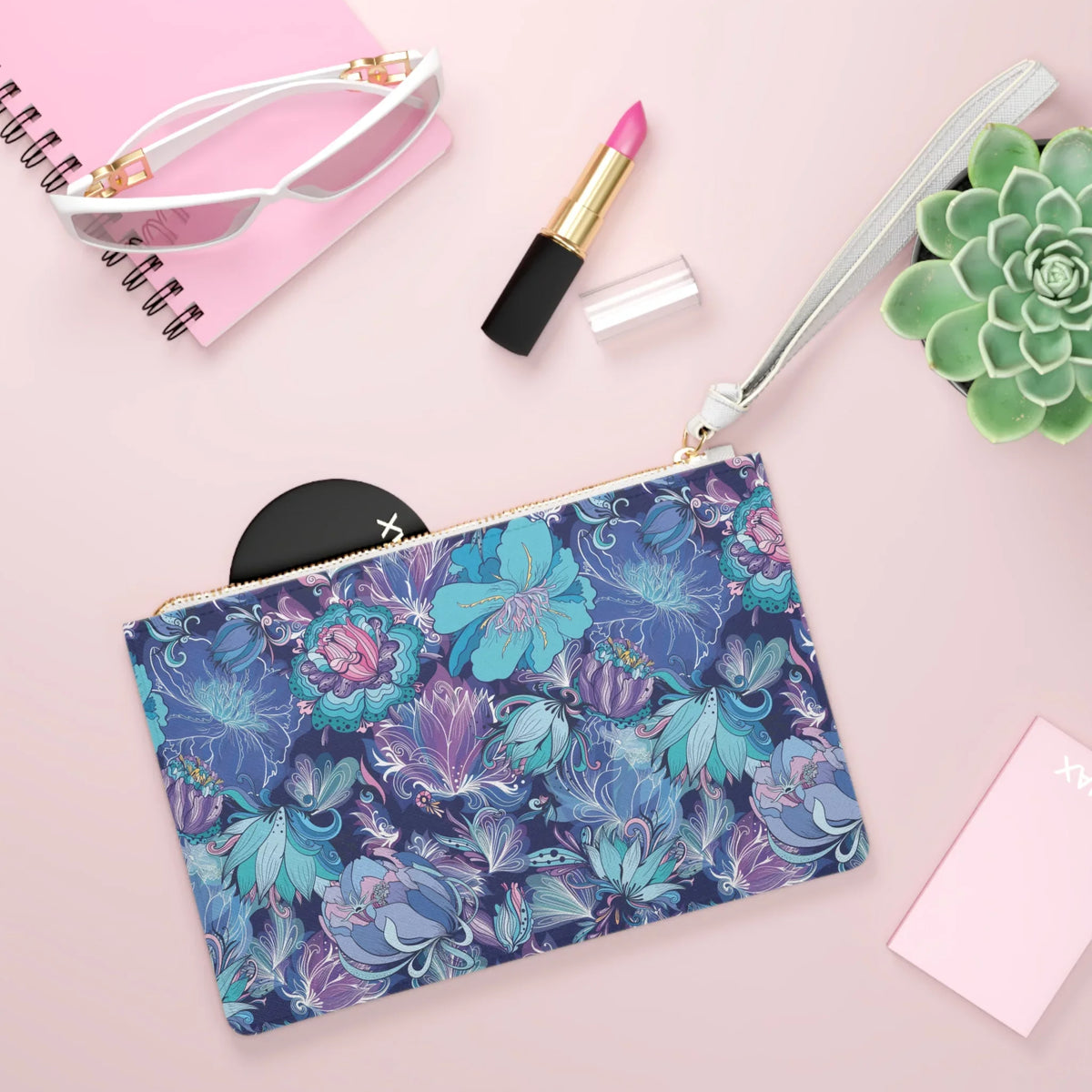 Floral Fusion Purple, Navy, Ivory Clutch Bag