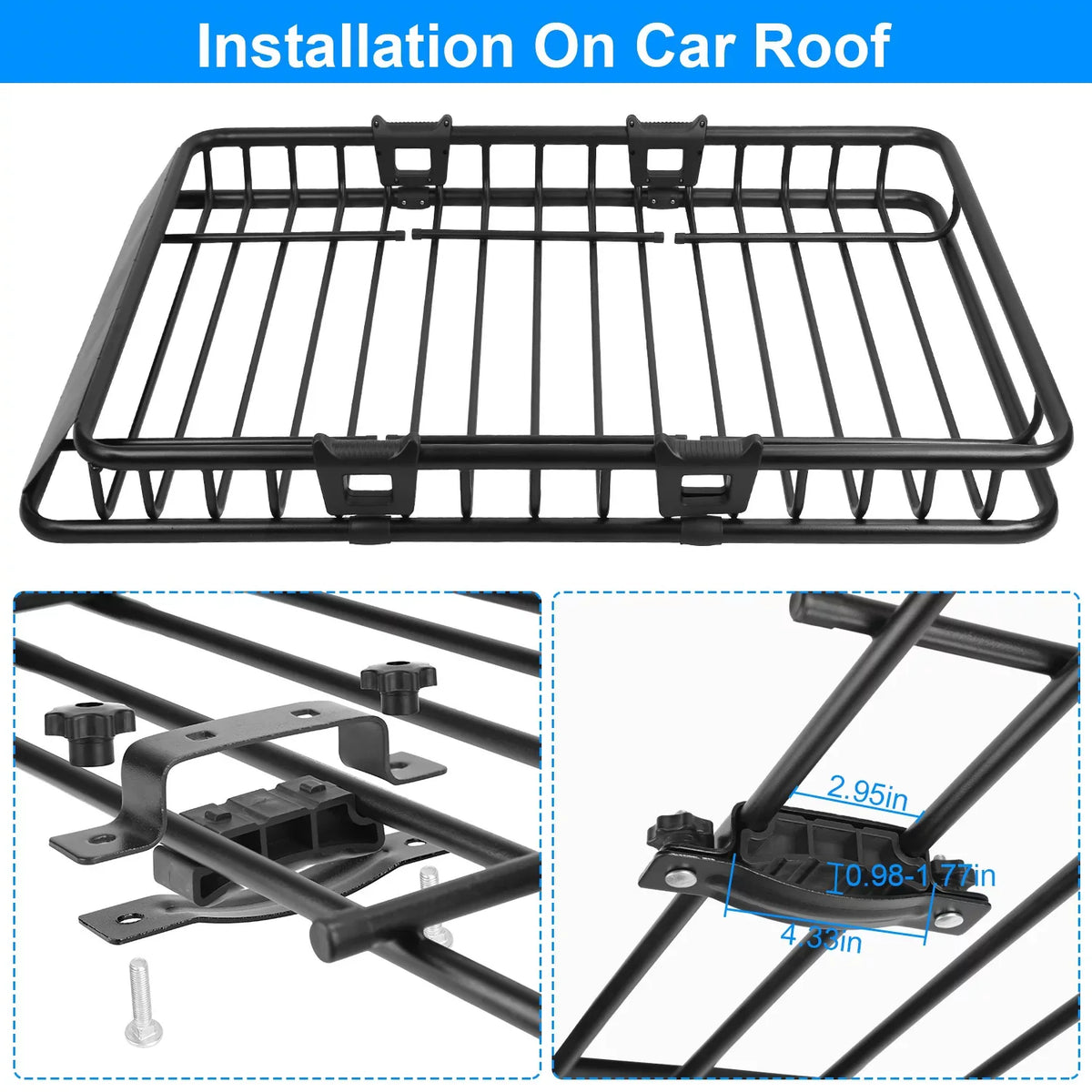 63x39x6.3in Roof Basket, iMounTEK 220LBSize Heavy Duty Roof Rack Cargo Basket, Universal Rooftop Cargo Carrier with Hook Sizetrap Elastic Net