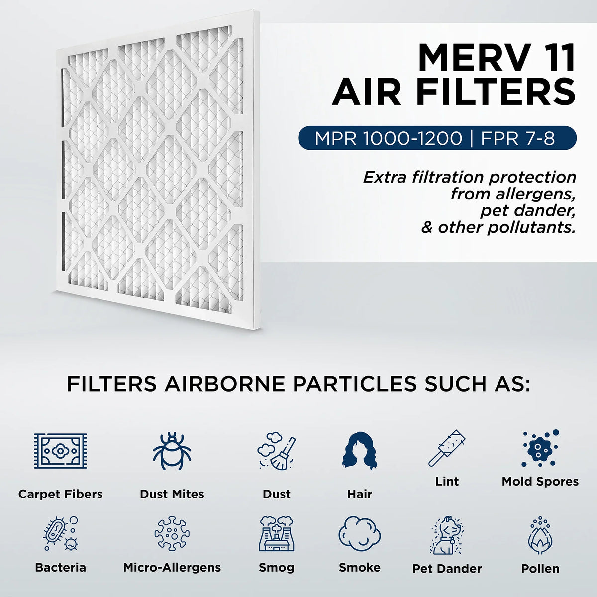 12x24x2 MERV 11, MPR 1000 Pleated AC Furnace 2" Air Filters by Pamlico. Case of 12. Actual Sizeize: 11-3/8 x 23-3/8 x 1-3/4