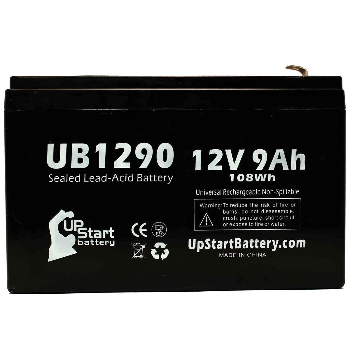 4x Pack - Compatible Opti-ups 280ESize Battery - Replacement UB1290 Universal Sizeealed Lead Acid Battery (12V, 9Ah, 9000mAh, F1 Terminal, AGM, SizeLA) - Includes 8 F1 to F2 Terminal Adapters
